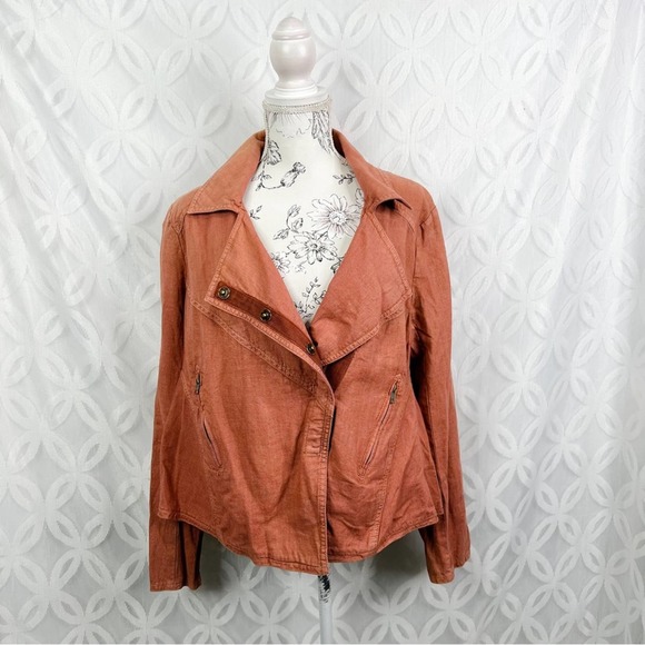 Free People Moto Linen Blend Jacket in Rosewood - Picture 2 of 9